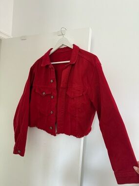 Urban Outfitters Red Cropped Denim Jacket - Womens